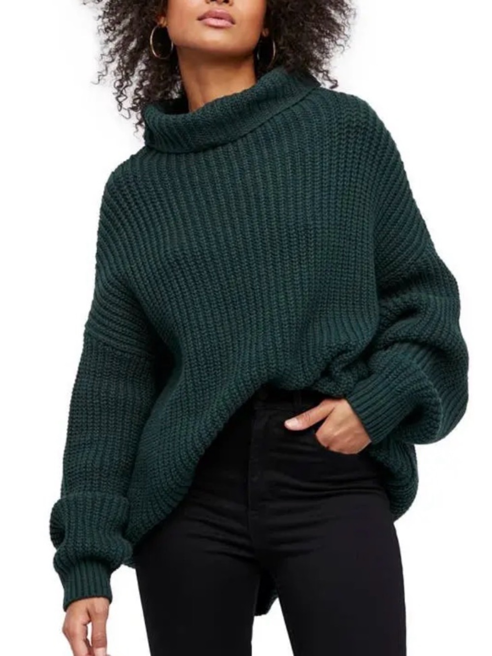 Free People Swim Too Deep Evergreen Turtleneck Sweater Size Medium